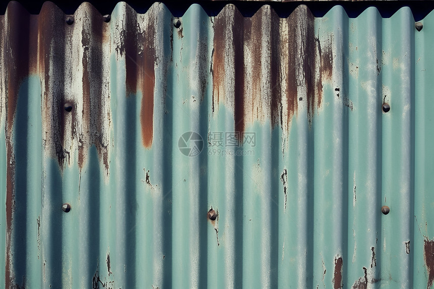 铁皮墙上的蓝色生锈涂料图片