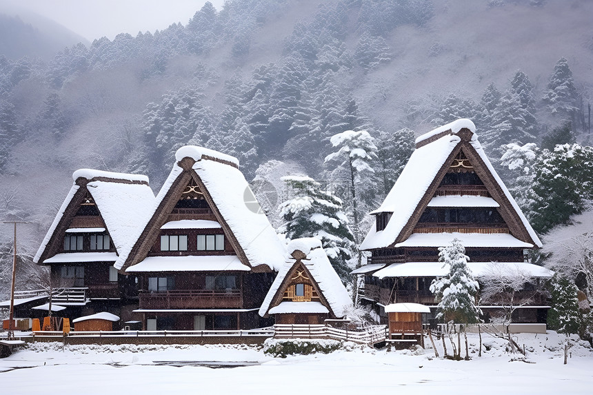 雪覆盖的房屋图片