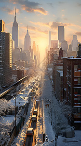 冬日城市雪景的艺术插图背景图片