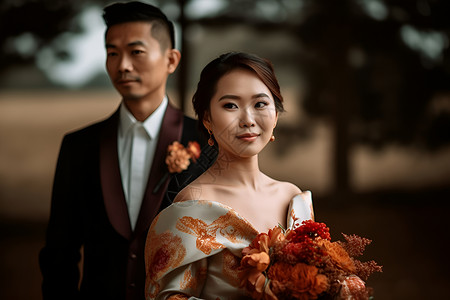 新郎新娘的幸福照片背景图片