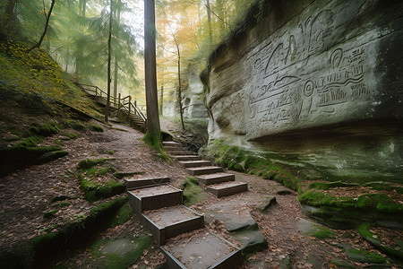 山林中的台阶建筑背景图片