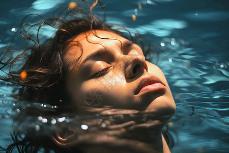 水池中闭目漂浮的女人背景图片
