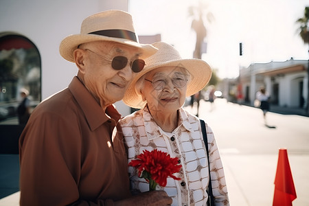 快乐的老年夫妇肖像背景图片