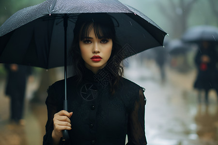 雨天打伞的女人背景图片
