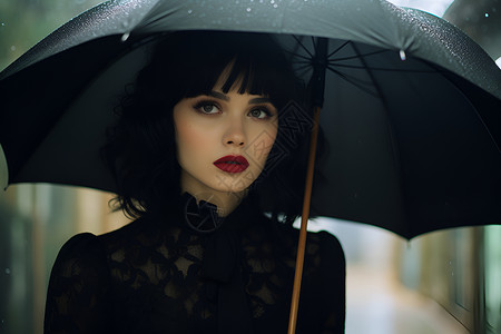 女子持黑伞的照片背景图片