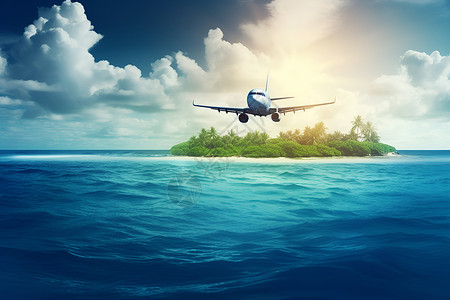 蓝天海岛上的飞机背景图片
