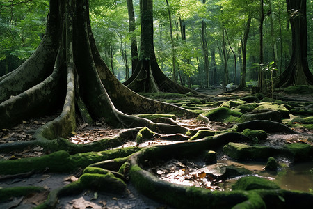 茂密森林中的自然景观背景图片