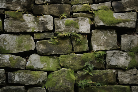 堡垒墙壁石头丛中的青苔背景