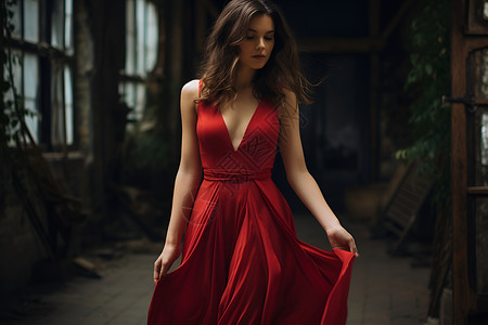 穿着红色裙子的女人背景图片