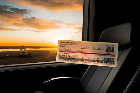 机票出票界面夕阳下的航班票设计图片