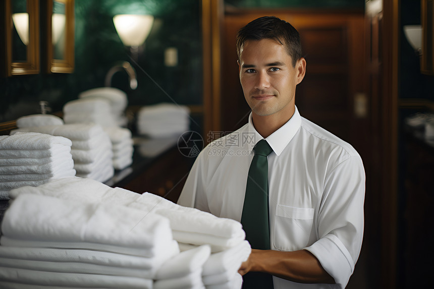 酒店中的毛巾和服务员图片
