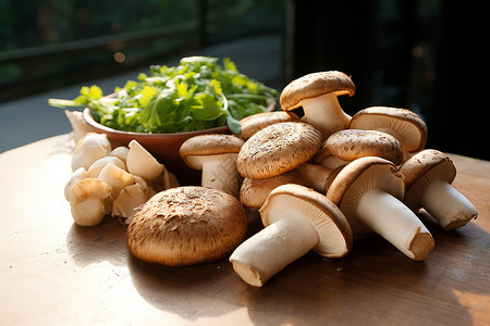 新鲜健康的香菇食物背景图片
