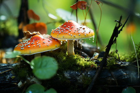 森林中生长的野生蘑菇背景图片