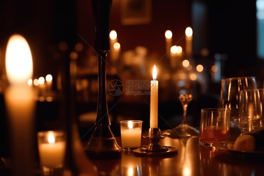 餐厅的亮光蜡烛图片