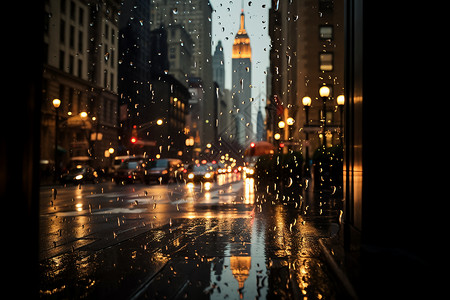 夜晚雨中的城市街道背景图片