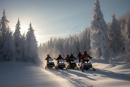 冬季雪地摩托滑雪背景图片