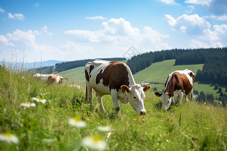 农活儿牛儿在草地吃草背景