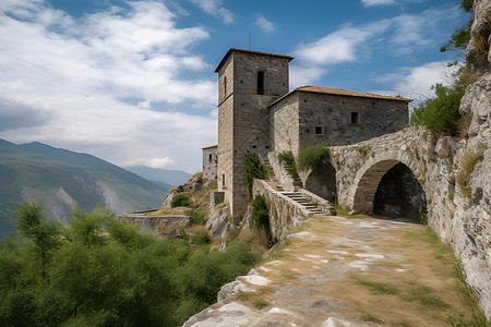 悬崖上的石头城堡背景图片