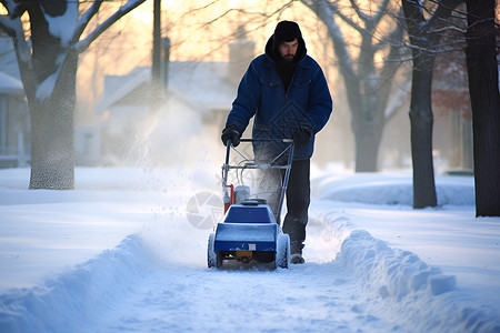 铲雪车男人清理道路积雪背景