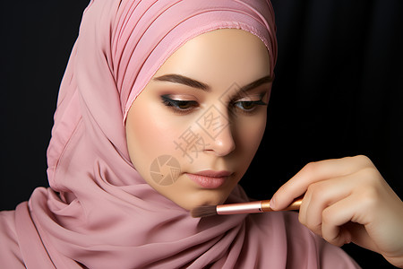 粉色头巾中的女子化妆背景图片