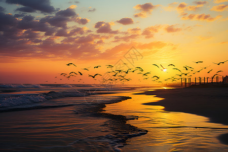 日落下的海滩背景图片