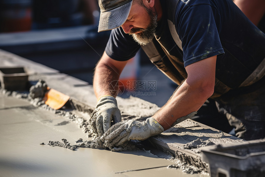 建筑工人在水泥上施工图片