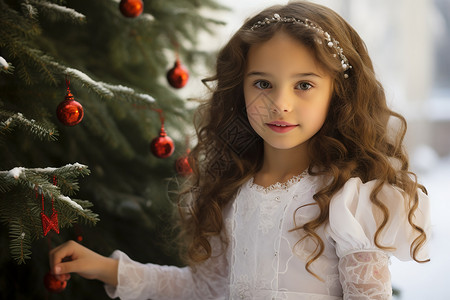 圣诞旁的女孩背景图片