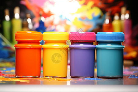 抽象彩色瓶子色彩斑斓的颜料罐背景