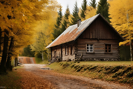 林中的木屋背景图片