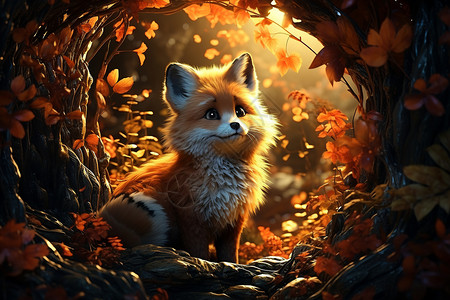 毛茸茸的狐狸插图背景图片