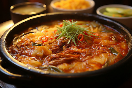 美味的韩式肉菜拼盘背景图片