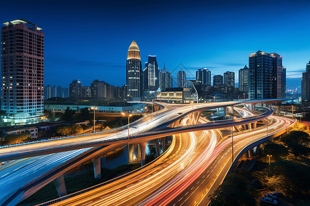 夜幕下的城市立交桥背景图片