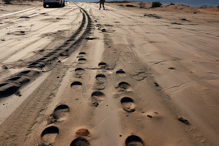 沙漠中的脚印背景图片