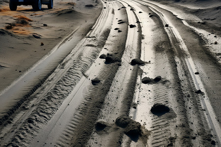 沙中的卡车痕迹高清图片