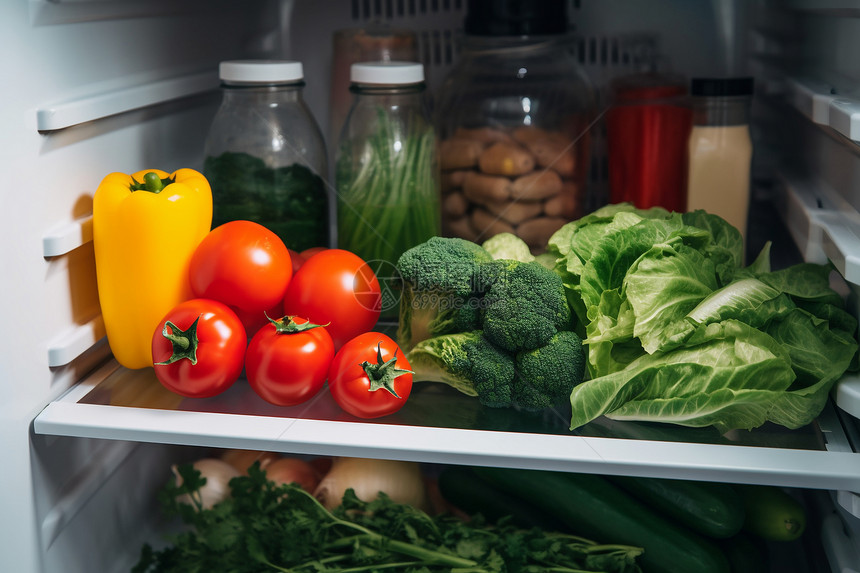 冰箱里摆满了新鲜的蔬菜水果图片