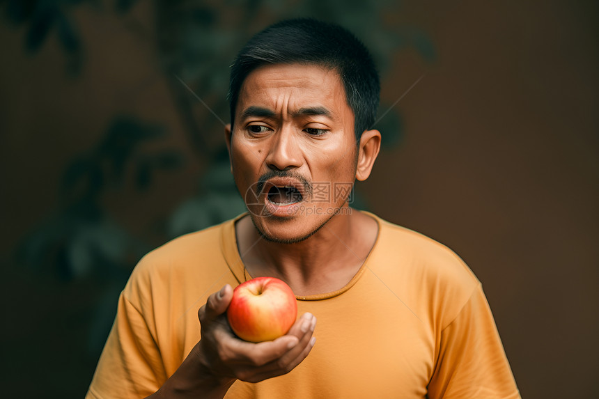 男子手持红苹果图片