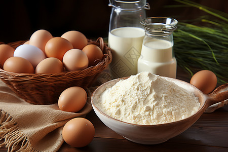 营养健康的牛奶和鸡蛋背景图片
