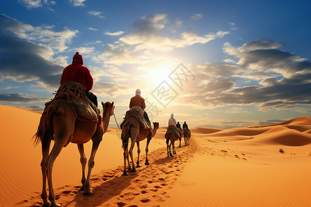 沙漠中的骆驼和人背景图片