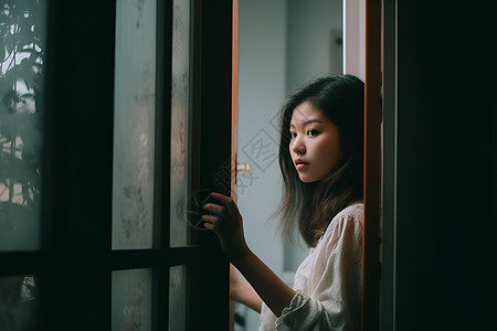 打开门的女人背景