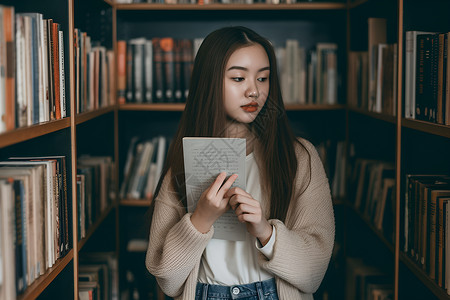 女孩在图书馆看书背景图片