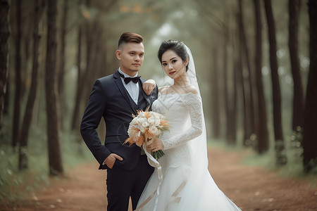 幸福的新婚夫妇背景图片