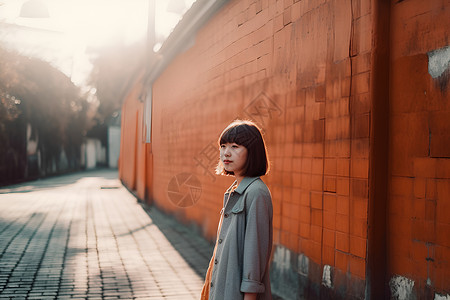 女子站在街边背景图片