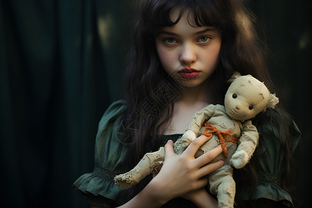 少女抱着娃娃背景图片