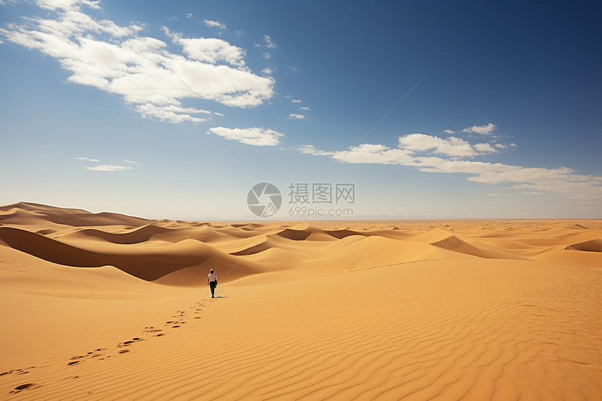 沙漠中孤单行走的人图片
