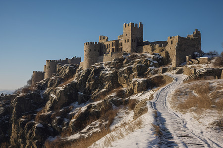 山顶上的一座城堡背景图片
