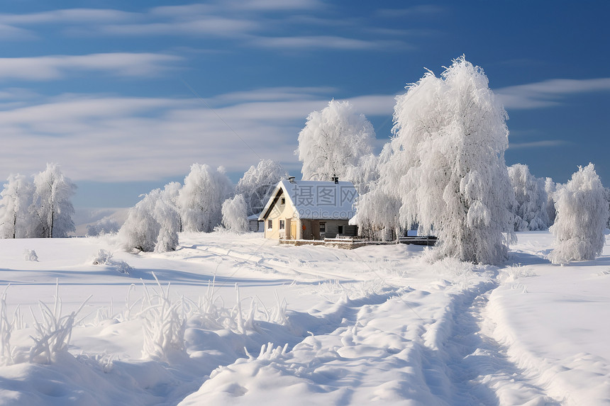 冬日乡村白雪皑皑图片