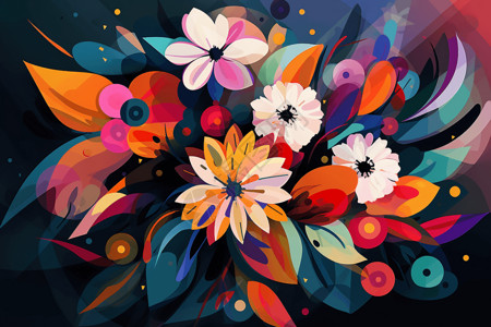 鲜艳色彩混合的花朵插画