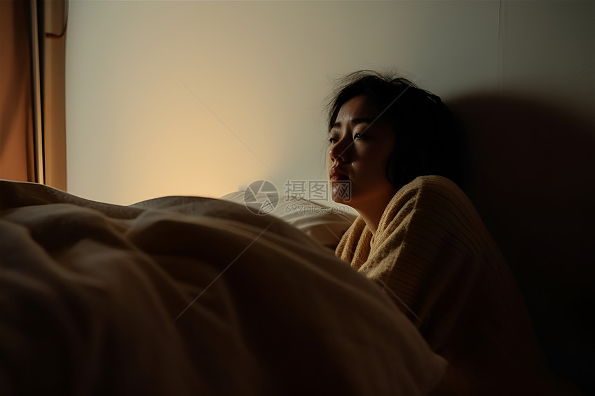 独自躺在床上的女人图片