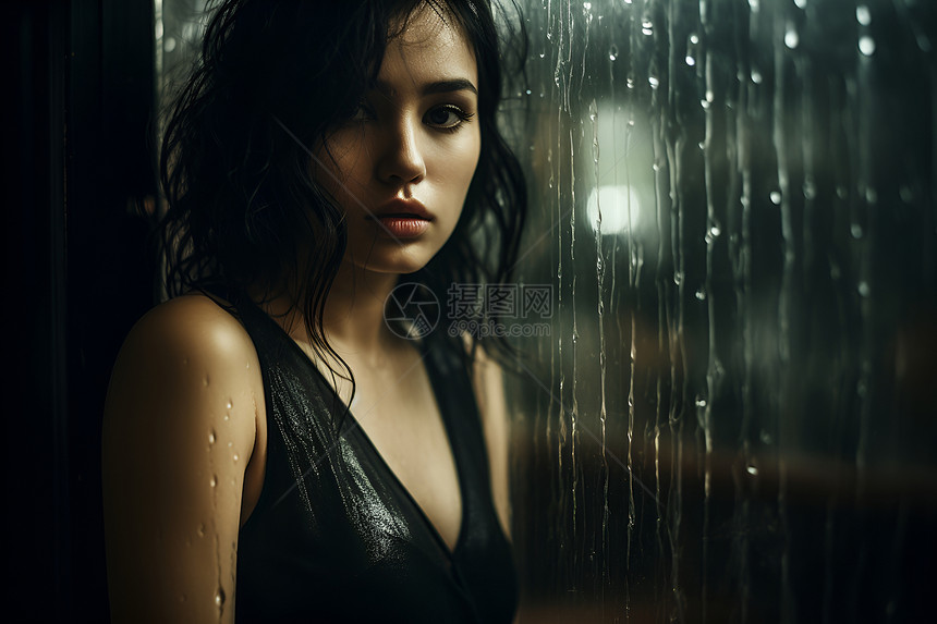 雨中的女性图片