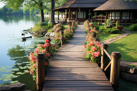 湖畔花园背景图片